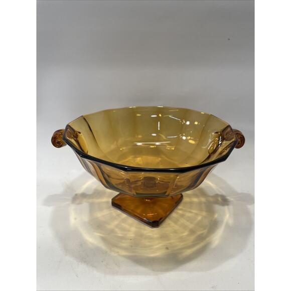 Large Vintage Indiana Glass Amber Teardrop Pedestal Compote - Picture 7 of 7